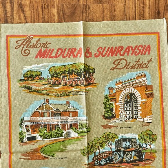 Vintage Australia Mildura Sunraysia Historic District Linen Cotton Tea Towel - Picture 2 of 7